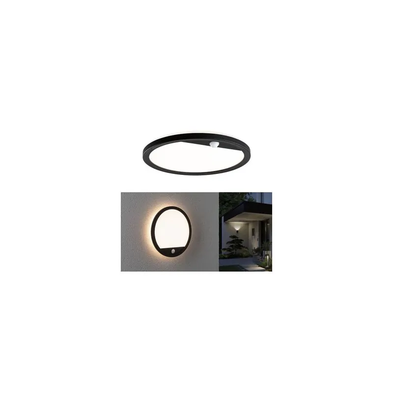 Rabatt LED Außenpanel Lamina Backlight Bewegungsmelder seewasserresistent IP44 rund 280mm 3000K 14,5W 1200lm 230V Schwarz Kunststoff