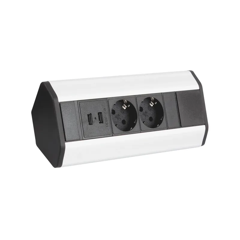 CORNER BOX 2 USB Ecksteckdose Möbelsteckdose Farbe Aluminium Steckdose Schuko Direktkauf