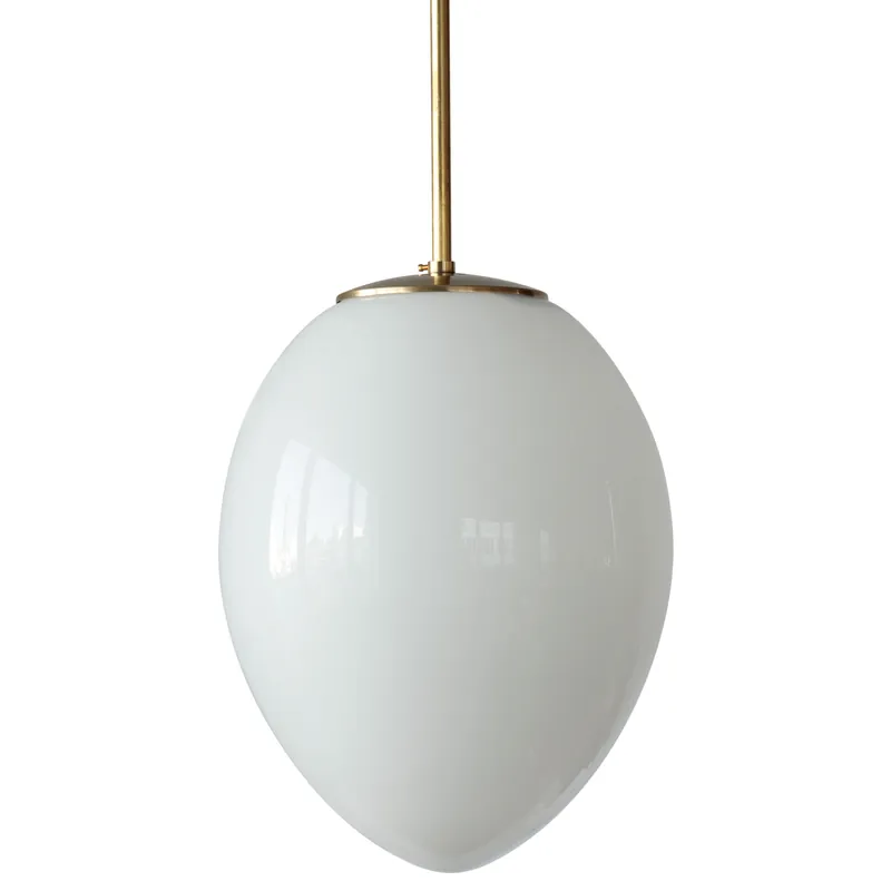 Highlight Nostalgische Stab-Pendelleuchte mit weißem, ovalem Glasschirm (Knospe / Ei)