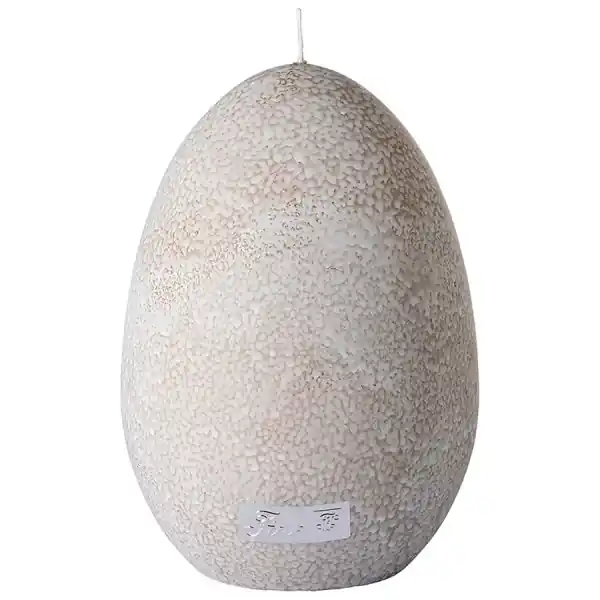 Fink Stumpenkerze Eikerze Ei Krakelee Weiß Taupe (14cm) Handgefertigt