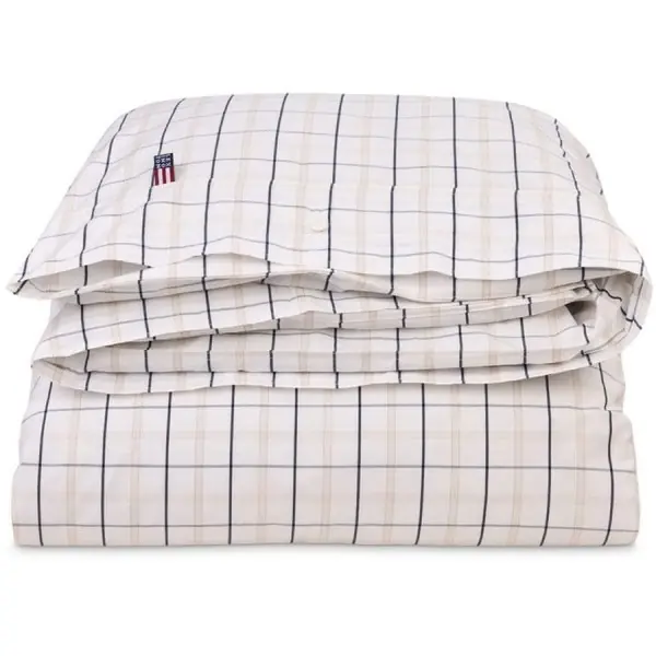 Kostenloser Versand Lexington Bettwäsche Bettbezug Kariert Weiß Beige Navy (155x220cm)