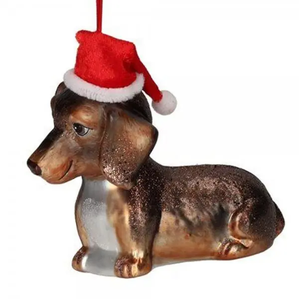Neu Gift Company Christbaumschmuck Dackel mit Weihnachtsmütze