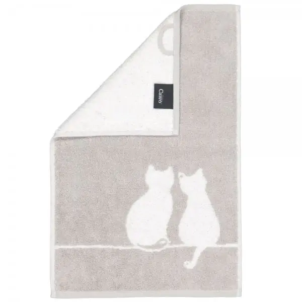 Cawö Gästehandtuch Cute Cats Katze You & Me Platin Weiß (30x50cm) Limited Edition