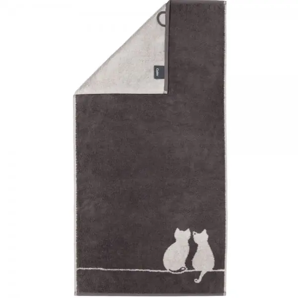Kostenloser Versand Cawö Handtuch Cute Cats Katze You & Me Basalt Platin (50x100cm)