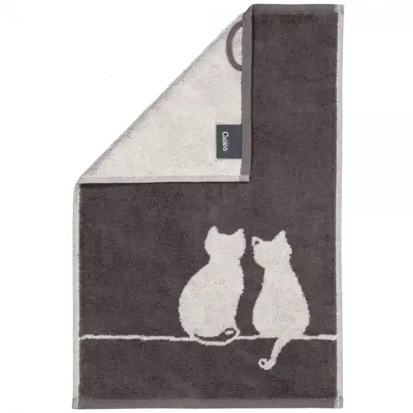 Zertifiziert Cawö Gästehandtuch Cute Cats Katze You & Me Basalt Platin (30x50cm)