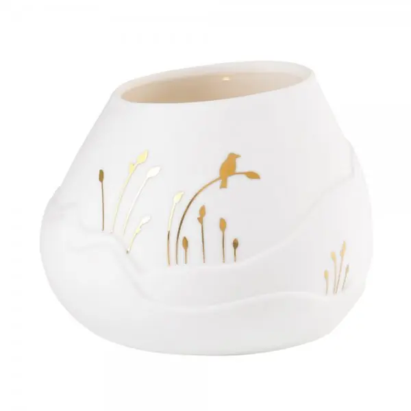 Räder Design Teelichthalter Lichtlandschaft Vogel Weiß-Gold (8cm) Highlight