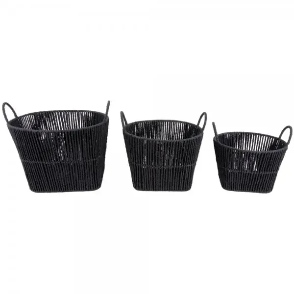 Present Time Korb-Set Store Paper Rope Black (3-teilig) Sonderaktion
