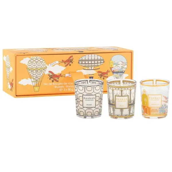 Kostenloser Rückversand Baobab Duftkerzen Trio Travel Candles Bruxelles, Roma, Saint Tropez (3x30g)