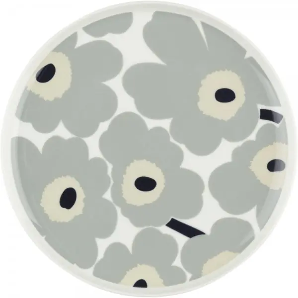Marimekko Teller Oiva Unikko Weiß-Hellgrau Sand (25cm) Original