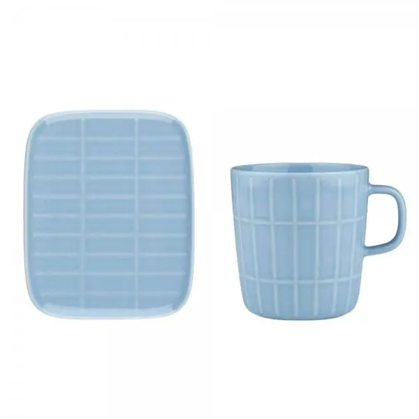 Marimekko Becher und Teller Oiva Tiiliskivi Light Blue (2-teilig) Echt