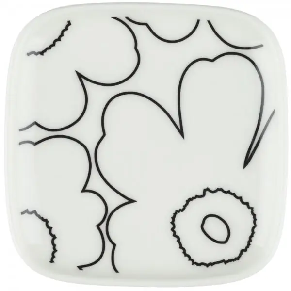 Echt Marimekko Teller Oiva Unikko Piirto White Black (10x10cm)