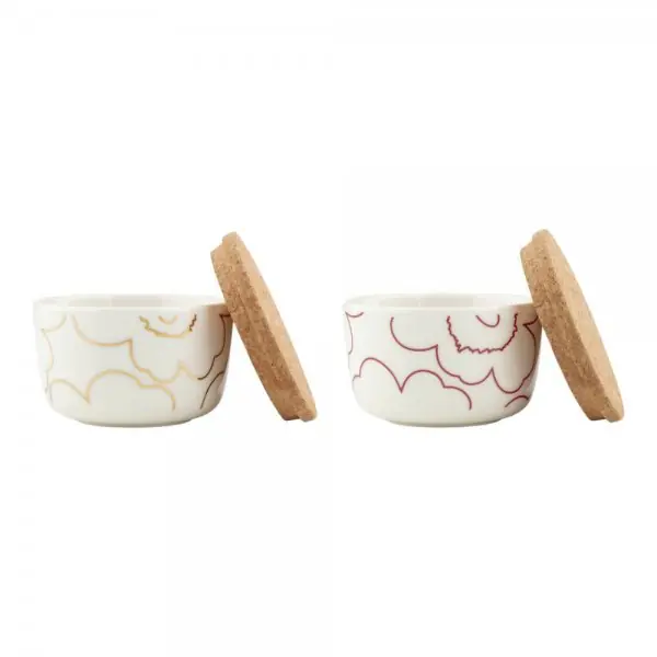 Günstig Marimekko Schale Oiva Piirto mit Deckel White Gold, White Darkred (9,5x6cm) (2-teilig)