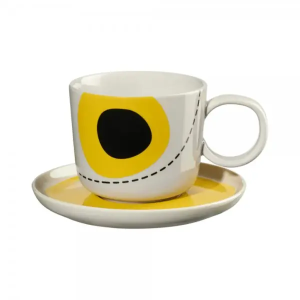 Asa Kaffeetasse mit Untertasse Variété Salto Schwarz-Gelb (2-teilig) Kostenloser Versand