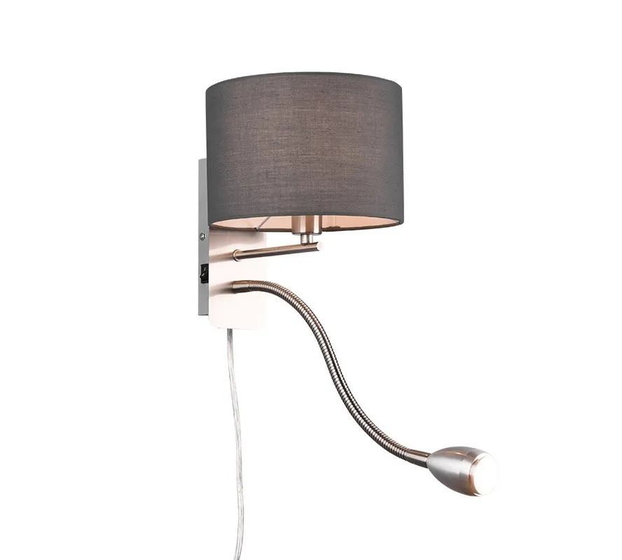 Hochwertig Trio 271170211 LED Wandleuchte Hotel 1x40w | E14 + 1X LED 31W | 310lm | 3000k - flexibler Arm, getrennte Schalter, mattes Nickel, Grau