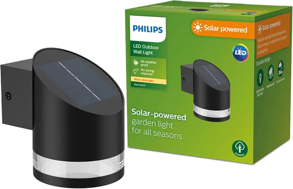Kostenloser Versand Philips 8720169265585 LED solar Außenwandleuchte Fyve | 1,5W integrierte LED-Quelle | 200lm | 2700K