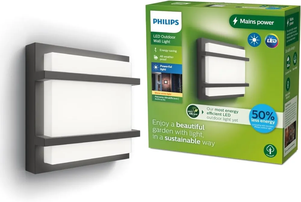 Markenprodukt Philips 8720169276888 LED Außenwandleuchte Petronia | 3,8W integrierte LED-Quelle | 800lm | 2700K
