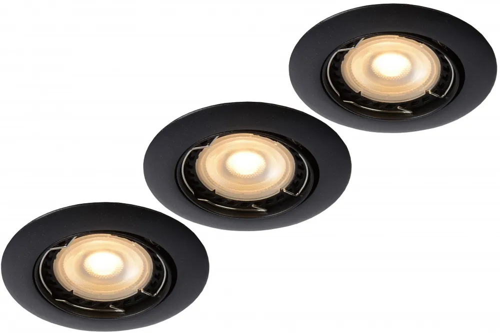 Lucide 11001/15/30 Fokus 3x5W Spotleuchte | LED GU10 | 3 x320lm | 3000k - ist in Verpackung, gedimmt, schwarz, Circle Wochenendangebot