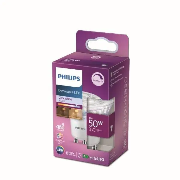 Philips 8718699775995 LED Lampe 1x4W | GU10 | 350L | 4000K - kaltweiß, Spotleuchte, Eyecomfort Online Kaufen