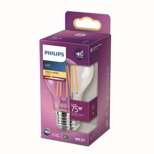 Philips 8718699762995 LED Lampe 1x8,5W | E27 | 1055lm | 2700K - warmweiß, transparent, EyeComfort Großhandel