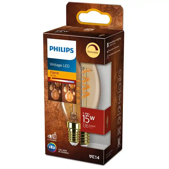 Schneller Versand Philips 8719514315976 LED Classic 2,5w / 15W | E14 | 136lm | 1800k | B35 - Dimmbar, Gold