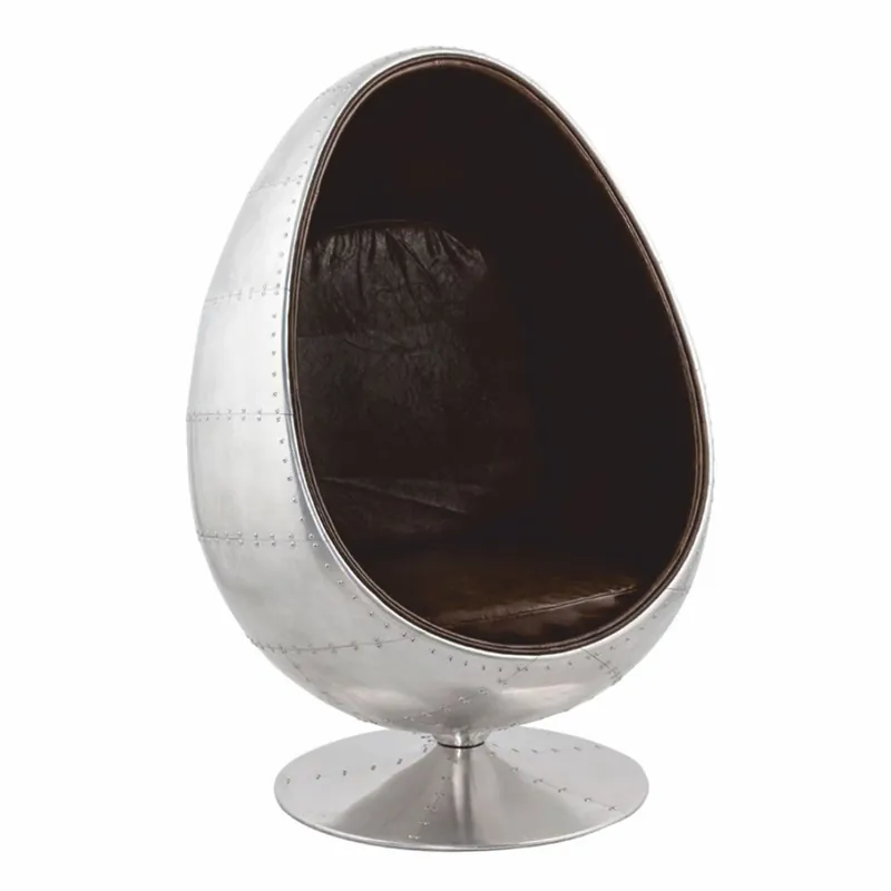 Casa Padrino Aluminium Drehsessel mit Kunstleder Silber / Dunkelbraun H. 133 cm - Aluminium Möbel Kostenfreie Lieferung