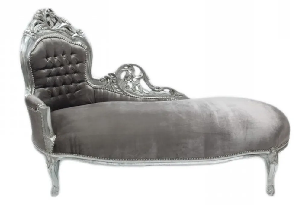 Casa Padrino Barock Chaiselongue "King" Grau/Silber Mod2 - Recamiere Liege Wohnzimmer Mengenrabatt