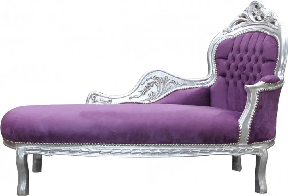 Casa Padrino Barock Chaiselongue Mod2Lila/Silber - Barock Möbel Gratis Versand