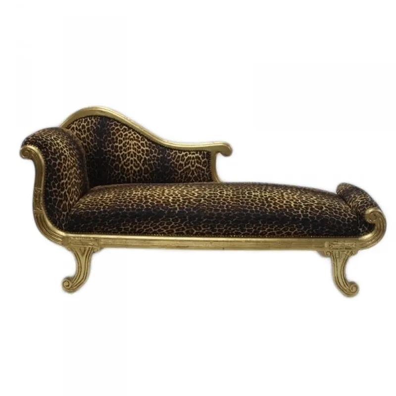 Handgefertigt Casa Padrino Barock Chaiselongue Modell XXL Leopard / Gold