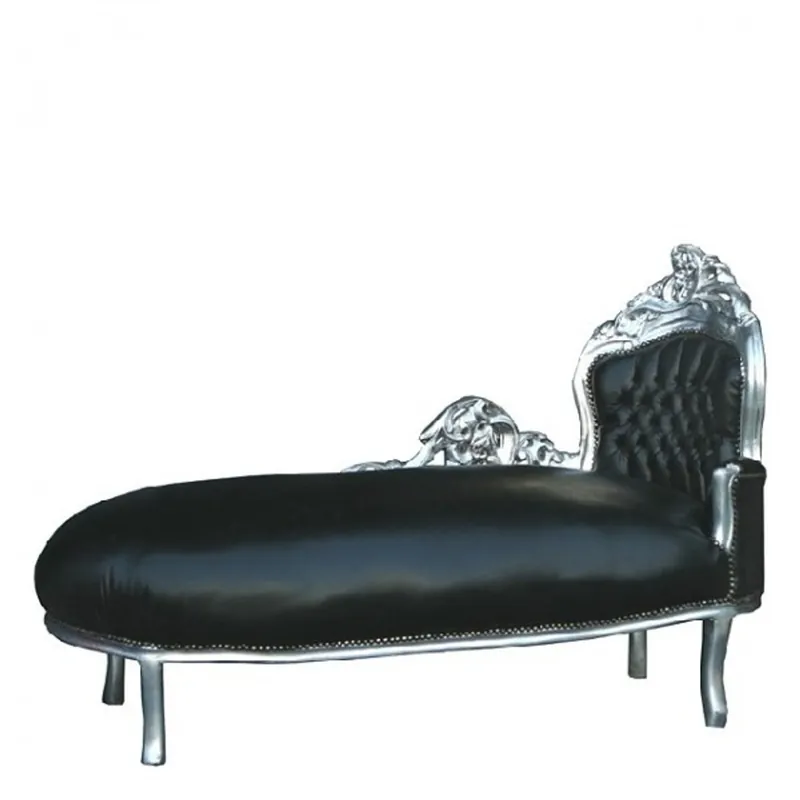 Barock Chaiselounge King Schwarz Lederoptik / Silber Sofort Bestellen