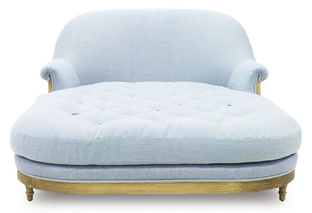 Casa Padrino Luxus Chaiselongue Hellblau / Braun 140 x 185 x H. 91 cm - Wohnzimmer Liegesessel - Recamiere - Wohnzimmer Möbel - Luxus Möbel - Luxus Kollektion Rabatt