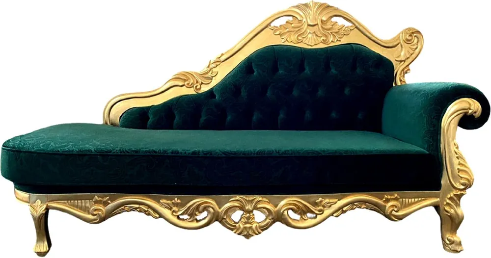 Bestpreis Casa Padrino Luxus Barock Chaiselongue Grün / Gold - Handgefertigte Massivholz Recamiere mit edlem Samtstoff und elegantem Muster - Prunkvolle Barock Möbel