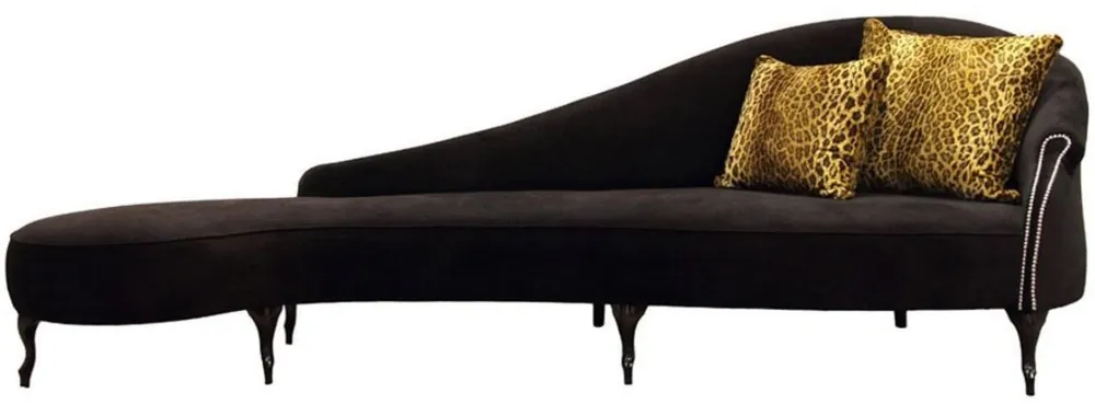 Casa Padrino Luxus Barock Samt Chaiselongue Schwarz 300 x 90 x H. 94 cm - Gebogene Massivholz Recamiere mit edlem Samtstoff - Barock Möbel - Luxus Qualität Knallerangebot