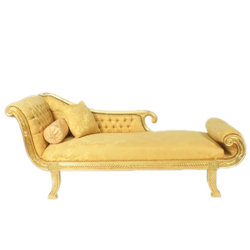Casa Padrino Barock Chaiselongue Modell XXL Gold Muster / Gold Linke Seite - Antik Stil - Liege Wohnzimmer Möbel Expressversand