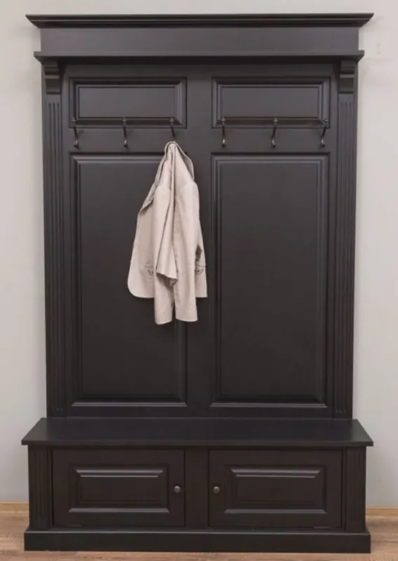 Weltweiter Versand Casa Padrino Landhausstil Massivholz Garderobenschrank Schwarz 140 x 41 x H. 210 cm - Wand Garderobe - Flur Schrank - Flurmöbel - Garderobenmöbel - Landhausstil Möbel