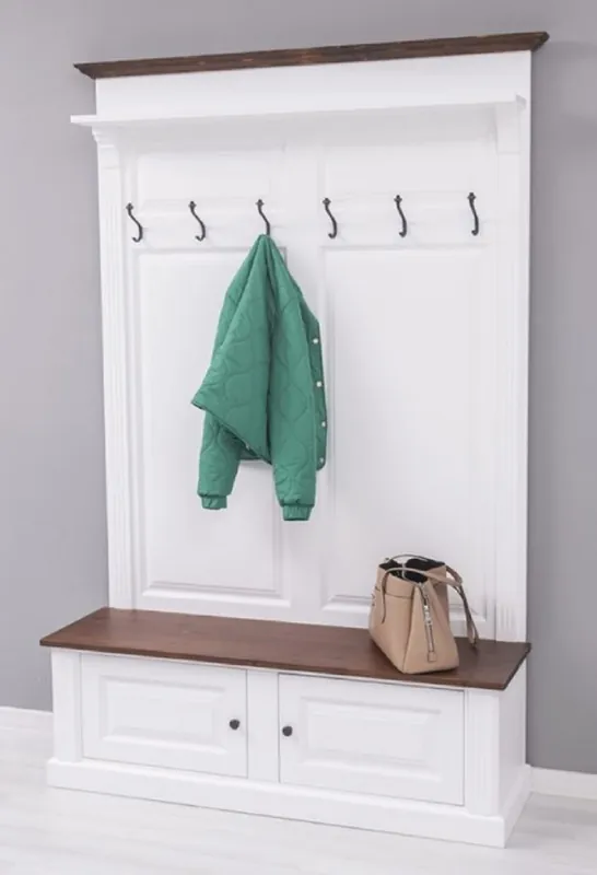 Casa Padrino Landhausstil Massivholz Garderobenschrank Weiß / Dunkelbraun 140 x 41 x H. 210 cm - Wand Garderobe - Flur Schrank - Flurmöbel - Garderobenmöbel - Landhausstil Möbel Expressversand