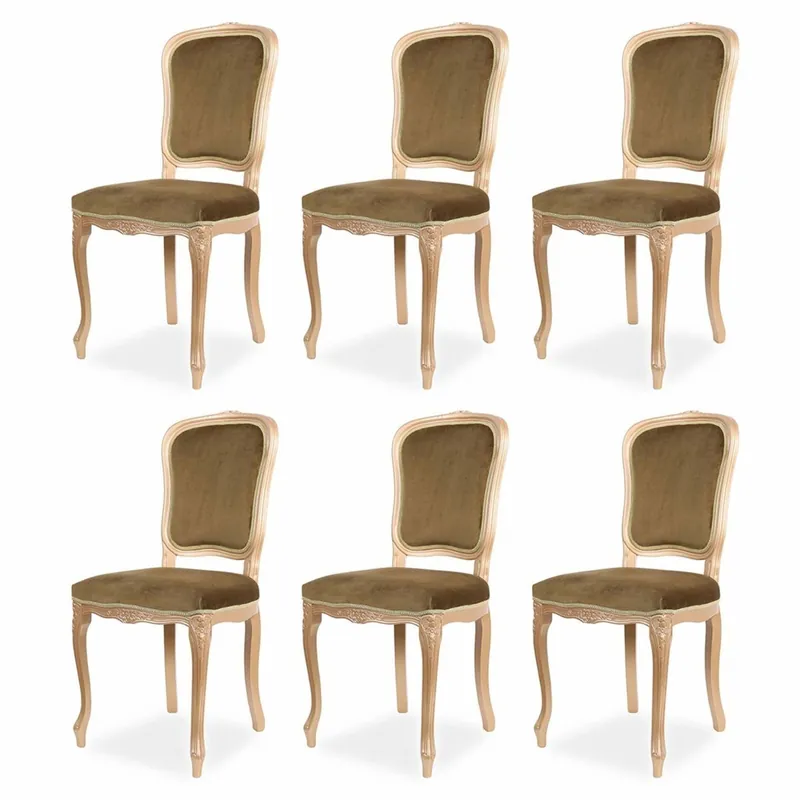 Casa Padrino Luxus Barock Esszimmer Stuhl 6er Set Olivgrün / Beige H. 100 cm - Barock Esszimmer Möbel Neue Ware