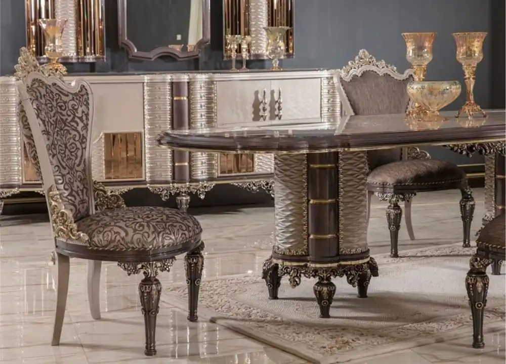 Casa Padrino Luxus Barock Esszimmer Stuhl 8er Set Grau / Braun / Gold H. 110 cm - Barock Esszimmer Möbel Garantierte Lieferung