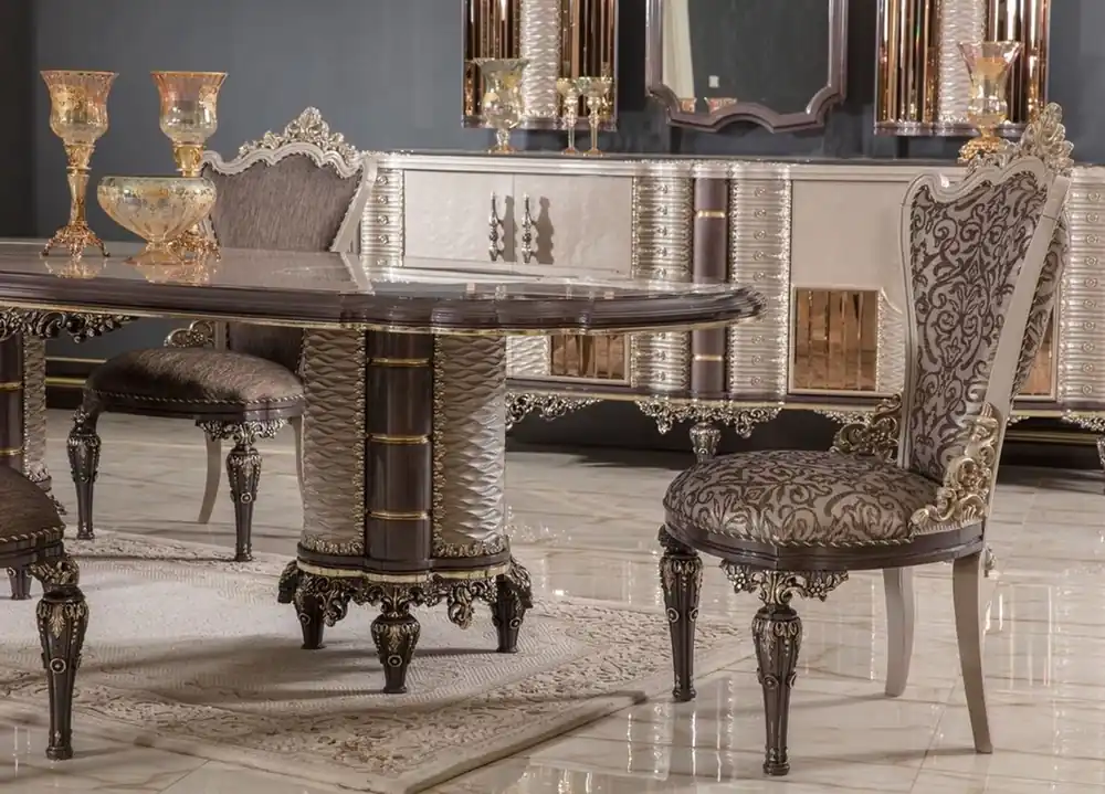 Casa Padrino Luxus Barock Esszimmer Stuhl 6er Set Grau / Braun / Gold H. 110 cm - Barock Esszimmer Möbel Mega-Angebot