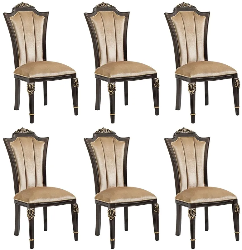 Casa Padrino Luxus Barock Esszimmer Stuhl 6er Set Hellbraun - Barock Möbel Beliebt