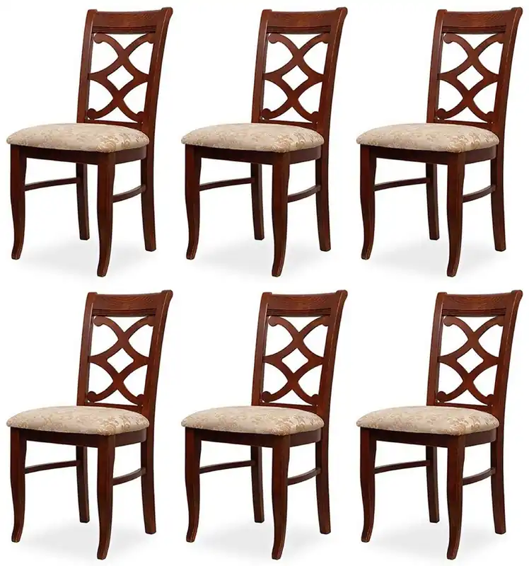 Letzte Chance Casa Padrino Biedermeier Esszimmer Stuhl 6er Set Beige / Dunkelbraun 49 x 56 x H. 92 cm - Massivholz Küchen Stühle - Massivholz Esszimmer Möbel - Biedermeier Esszimmer Möbel
