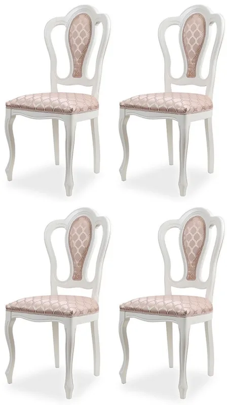 Limited Edition Casa Padrino Luxus Barock Esszimmer Stuhl 4er Set mit Muster Rosa / Weiß - Prunkvolle Barockstil Küchen Stühle - Luxus Esszimmer Möbel im Barockstil - Edel & Prunkvoll