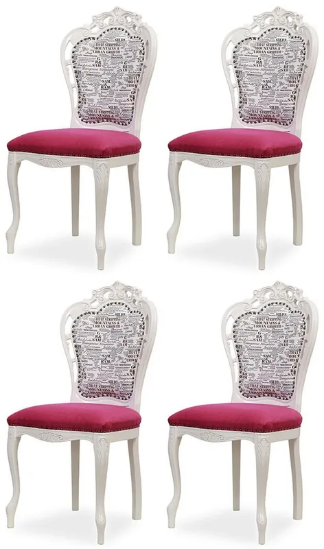 Angebot Casa Padrino Luxus Barock Esszimmer Stuhl 4er Set Dunkelrosa / Schwarz / Weiß - Barockstil Küchen Stühle - Prunkvolle Luxus Esszimmer Möbel im Barockstil - Edel & Prunkvoll