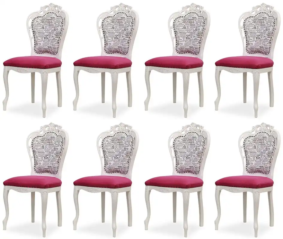 Hochwertig Casa Padrino Luxus Barock Esszimmer Stuhl 8er Set Dunkelrosa / Schwarz / Weiß - Barockstil Küchen Stühle - Prunkvolle Luxus Esszimmer Möbel im Barockstil - Edel & Prunkvoll