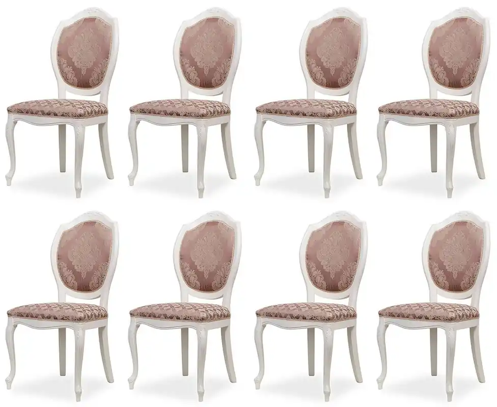 Casa Padrino Luxus Barock Esszimmer Stuhl 8er Set Lila / Beige / Weiß - Barockstil Küchen Stühle - Prunkvolle Luxus Esszimmer Möbel im Barockstil - Edel & Prunkvoll Direktkauf