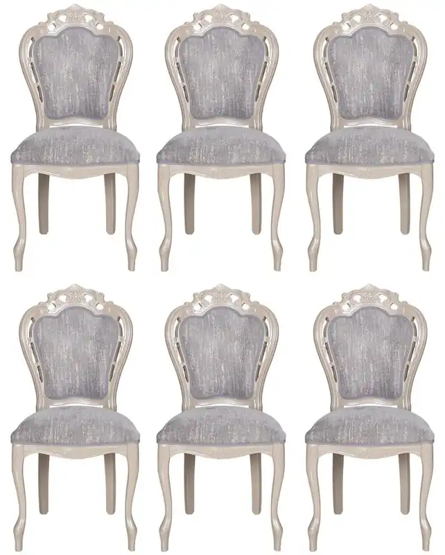 Casa Padrino Luxus Barock Esszimmer Stuhl 6er Set Grau / Hochglanz Beige 49,5 x 57 x H. 102,5 cm - Barockstil Küchen Stühle - Prunkvolle Luxus Esszimmer Möbel im Barockstil - Edel & Prunkvoll Preiswert