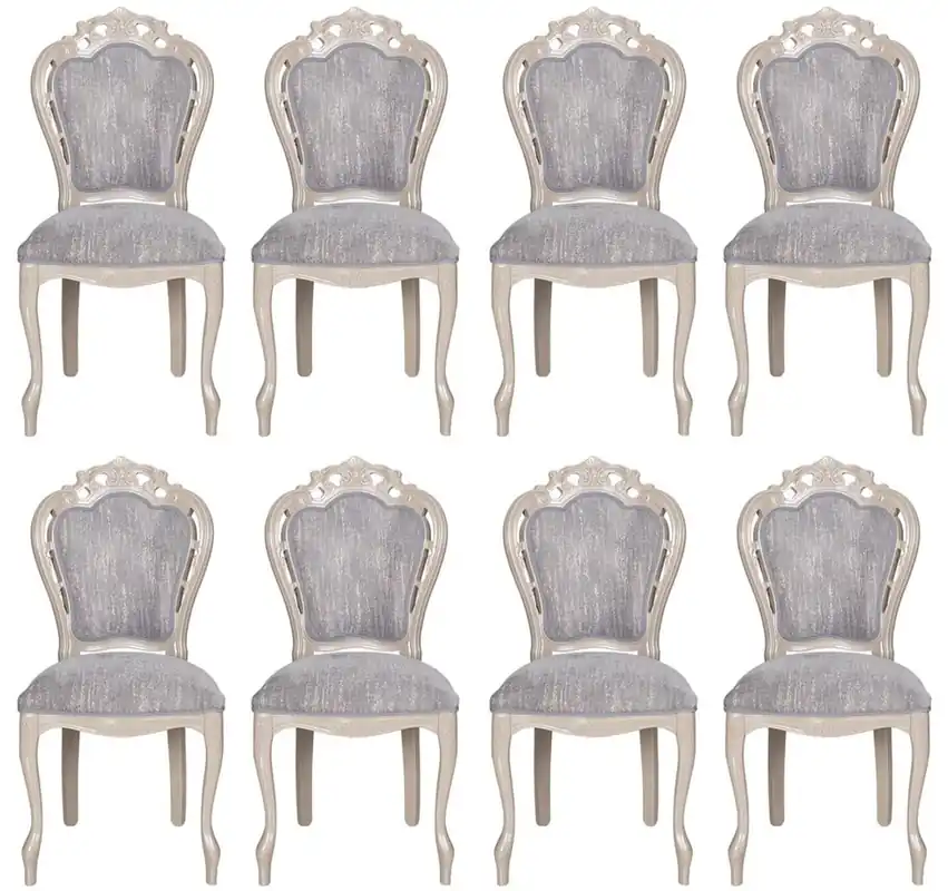 Neu Im Sortiment Casa Padrino Luxus Barock Esszimmer Stuhl 8er Set Grau / Hochglanz Beige 49,5 x 57 x H. 102,5 cm - Barockstil Küchen Stühle - Prunkvolle Luxus Esszimmer Möbel im Barockstil - Edel & Prunkvoll