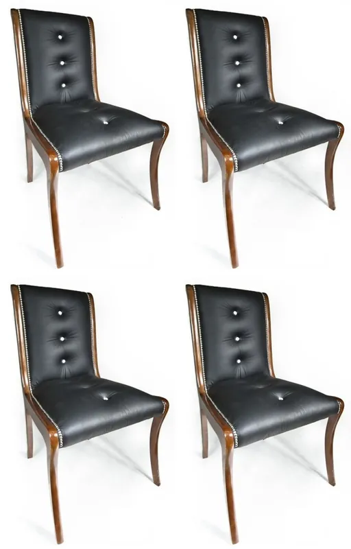 Casa Padrino Luxus Leder Esszimmer Stuhl 4er Set mit Glitzersteinen Schwarz / Braun 50 x 47 x H. 95 cm - Echtleder Küchenstühle - Echtleder Möbel - Luxus Möbel Exklusiv