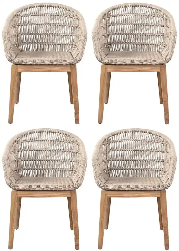 Neu Casa Padrino Luxus Esszimmer Stuhl 4er Set Grau / Naturfarben 60 x 60 x H. 80 cm - Luxus Garten Stühle mit edlem Rattangeflecht - Esszimmer Möbel - Garten Möbel - Rattan Möbel - Luxus Möbel