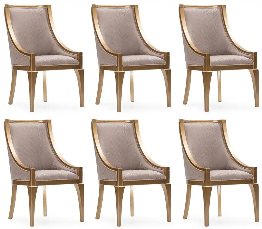 Handgefertigt Casa Padrino Luxus Barock Esszimmer Stuhl 6er Set Grau / Gold - Barockstil Küchen Stühle - Prunkvolle Luxus Esszimmer Möbel im Barockstil - Barock Esszimmer Möbel - Edel & Prunkvoll