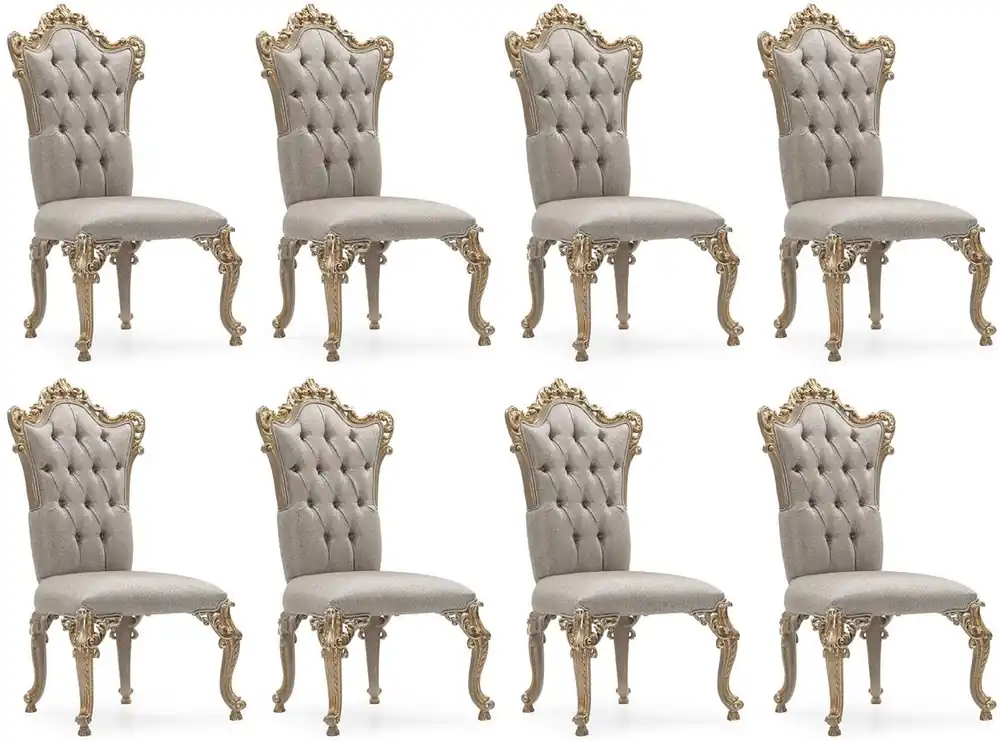 Casa Padrino Luxus Barock Esszimmer Stuhl 8er Set Silber / Grau / Gold - Prunkvolle Barockstil Küchen Stühle - Luxus Esszimmer Möbel im Barockstil - Barock Esszimmer Möbel - Barockstil Möbel Nur Für Kurze Zeit